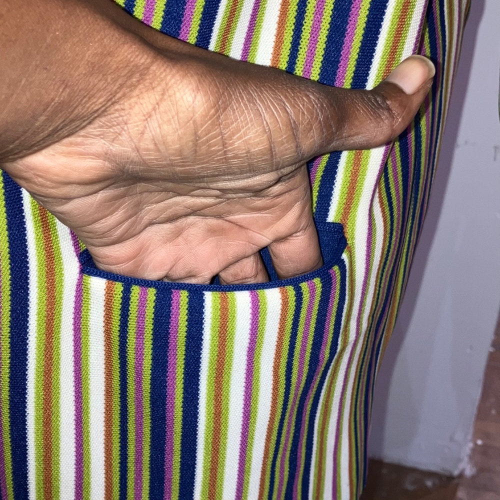 Vintage 70s Jantzen cool tone vertical stripe polyester blazer - Picture 9 of 11